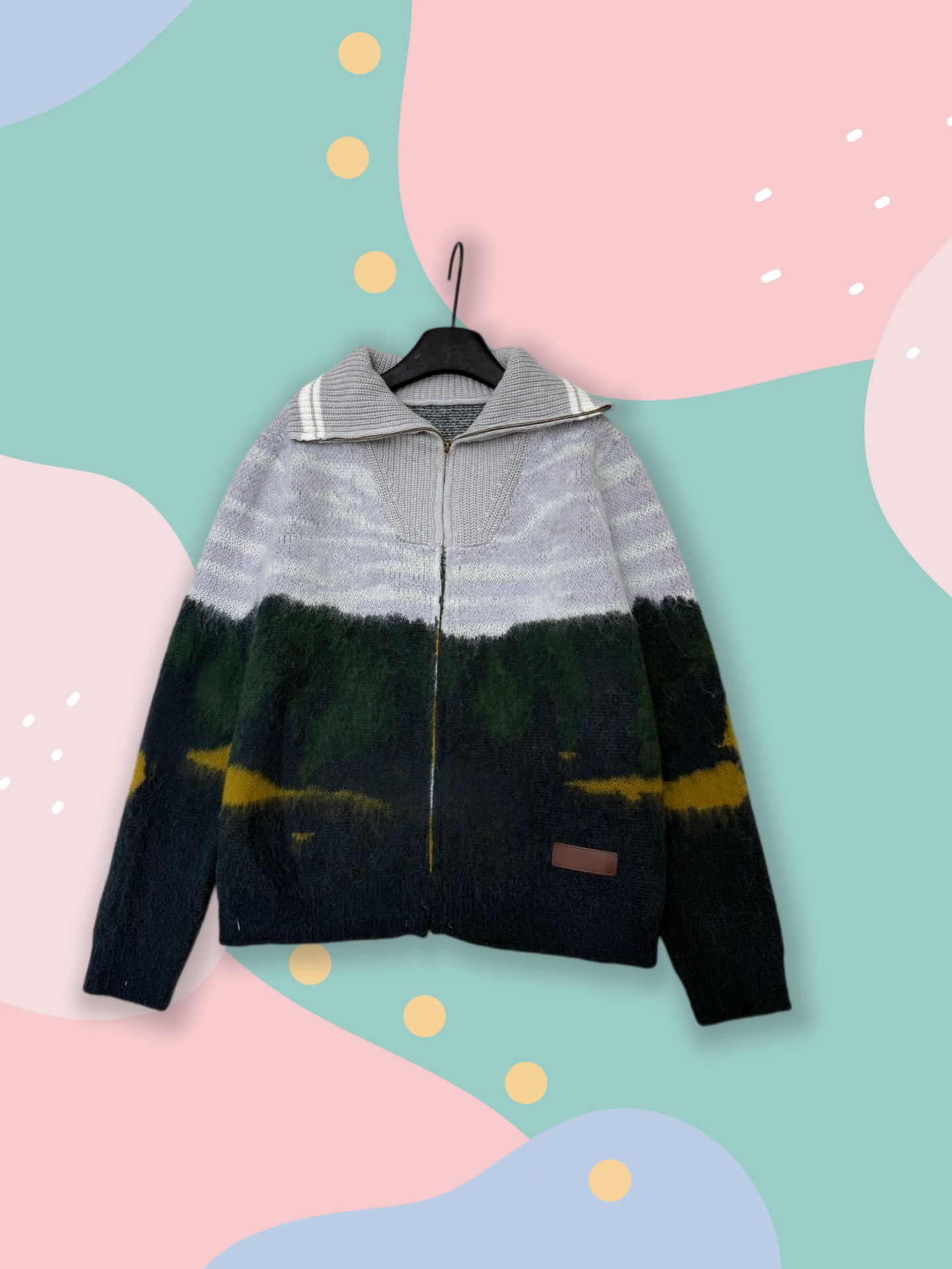 Veste pull zippée en tricot tartan mélangé Seahorse avec motif paysage écossais-L