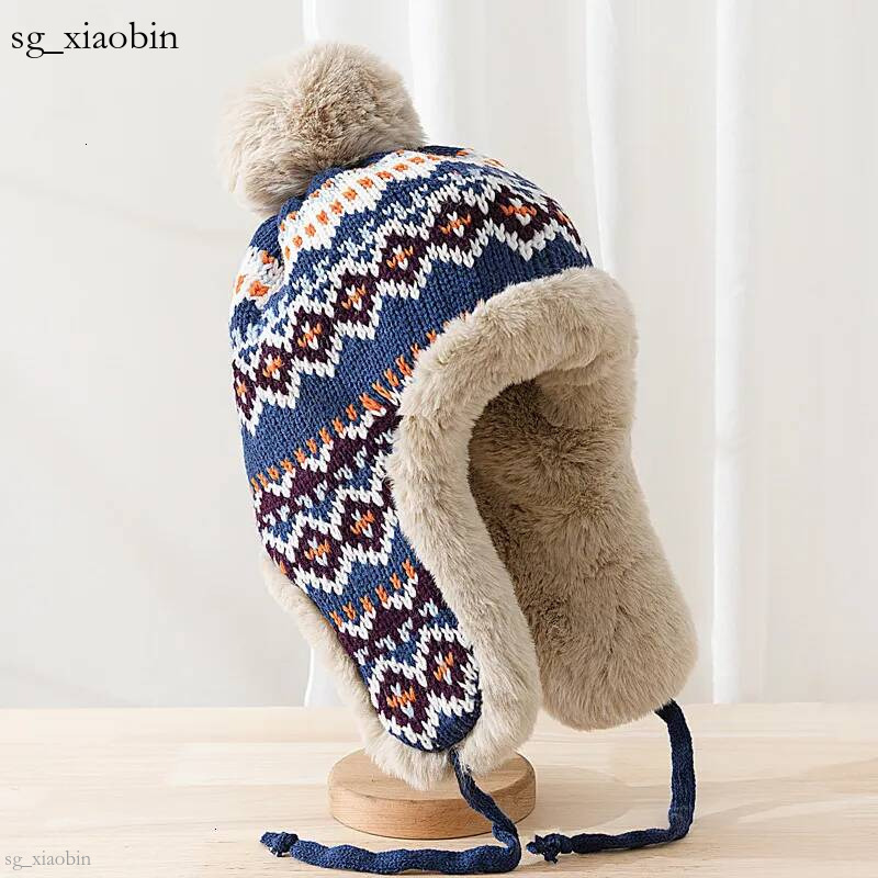 Beanie/Skull Caps HT4110 Russian Men Women Knitted Trapper Earflap Ski Cap Male Female Thick Warm Winter Beanie Fur Pompom Russain Hat 230822 Hot
