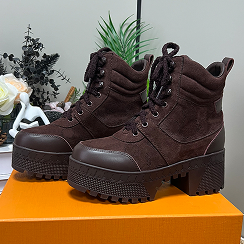 Laureate Platform Desert Boots Designer Mahina Suede Calf Leather laces Ankle Boots 1AKXZO Luxury Monogram Perforations Round Toes Booties Rubber Si