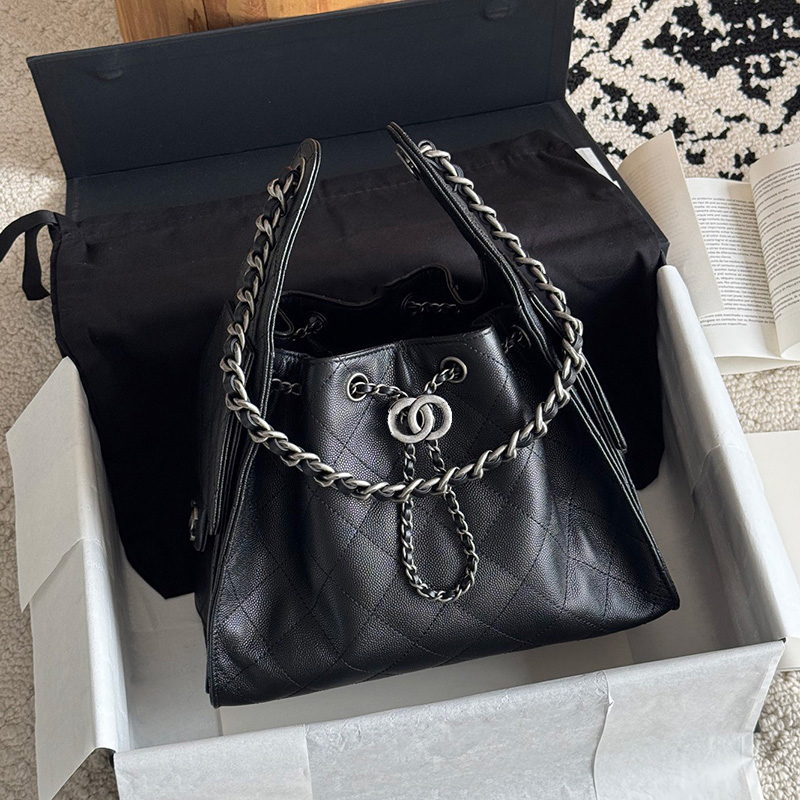 Designer bag 25 bag tote bag shoulder bag xgenuine leather black gold cowhide drawstring bag hobo armpit bag diamond grid chain single shoulder play