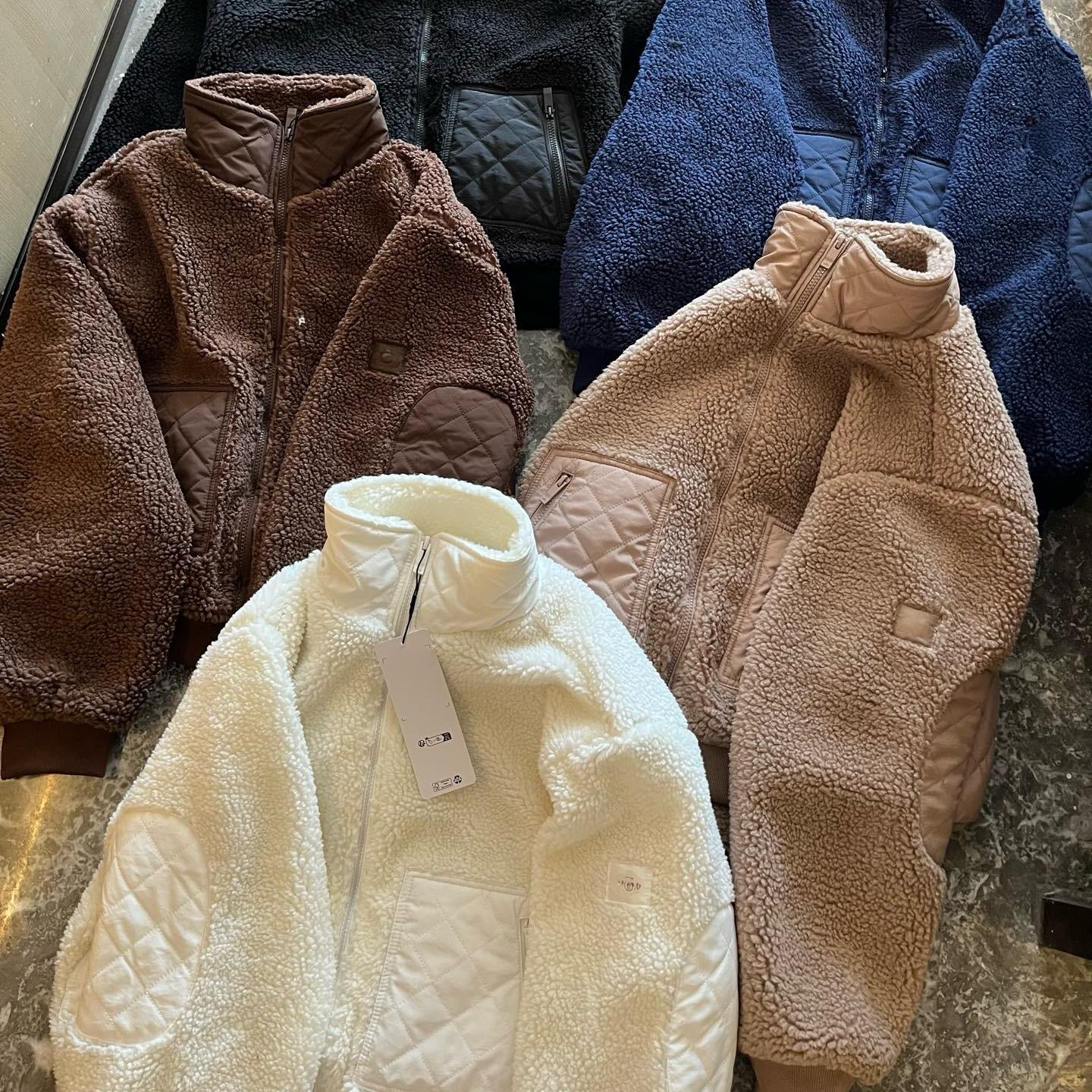 Designer Women's Lamb Wool Hair Jackets Navy Blue Fleece Coats Zipper Thick Winter Coat Cotton Crop Tops Hoodie Clothes Clubhouse Puffer Jacket