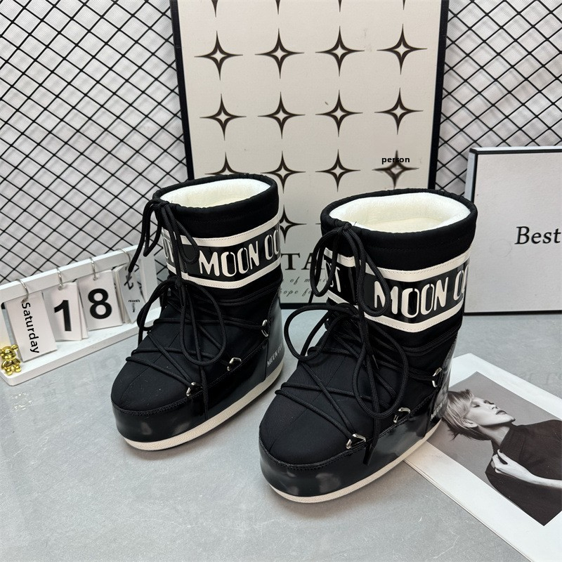 New Women Waterproof Moon Snow for Women 2025 Winter New Mid-High Lace-Up Cotton Shoes Non-Slip Warm Ski Boots