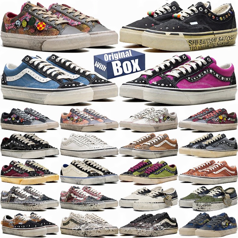Casual Shoes Women Men Deisgner Low Top Sneakers knu old skools Souvenir Sport shoes With Original Box Distressed Canvas Upper Studs And Lace Closur
