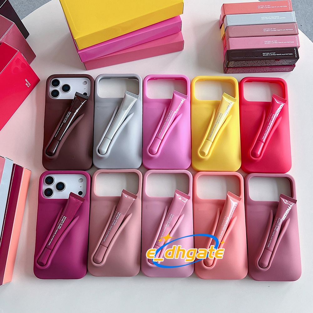 Rhod Lipstick Portable phone Case Design Lip Gloss Lipstick Lip Balm 3D Make Up Silicone Soft Phone Cases for iPhone 18 17 16 15 14 plus 13 12 11 Pr