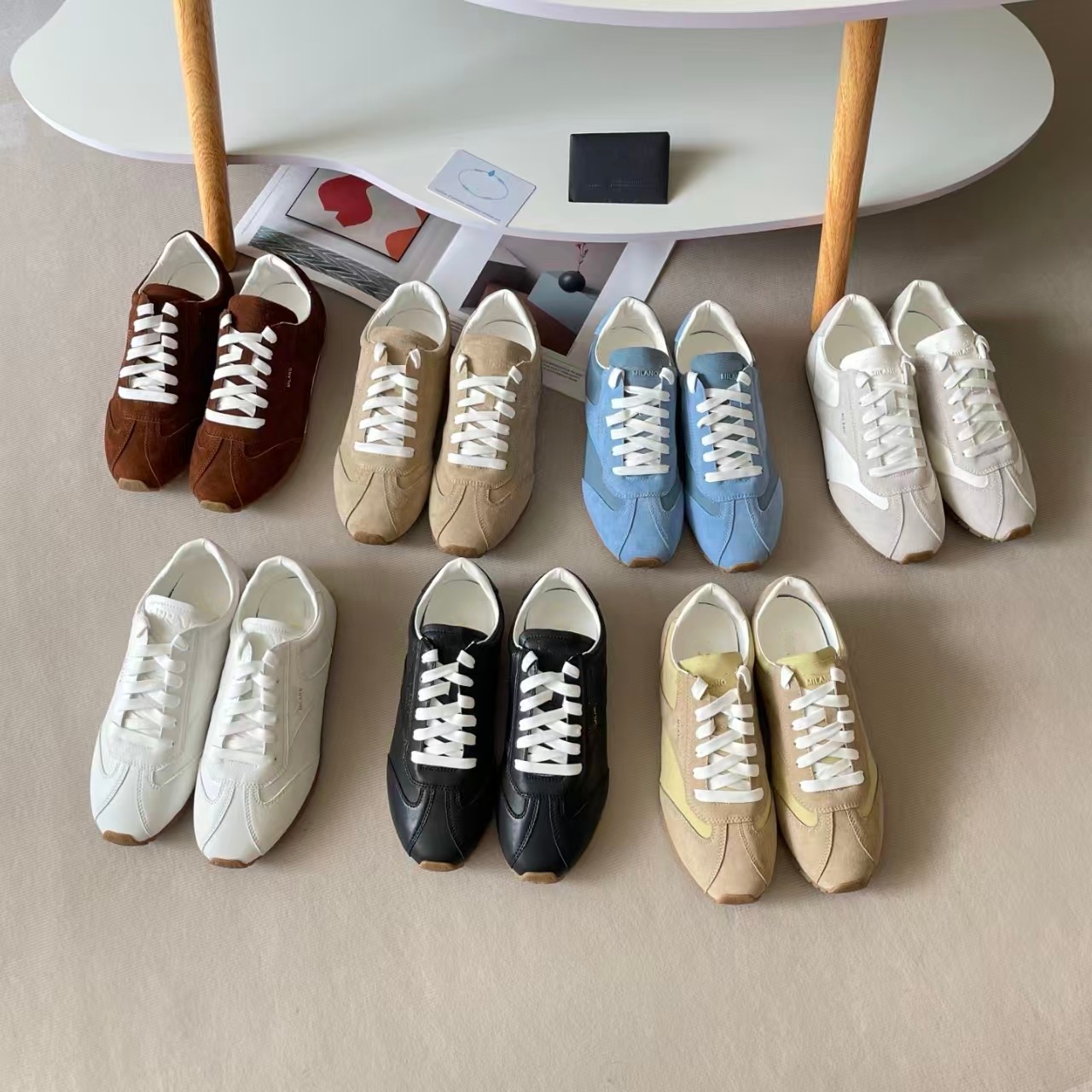 sneaker woman designer retro matte lace round toe luxury comfortable brown casual street city vintage modern fashion sport trendy stylish work offic