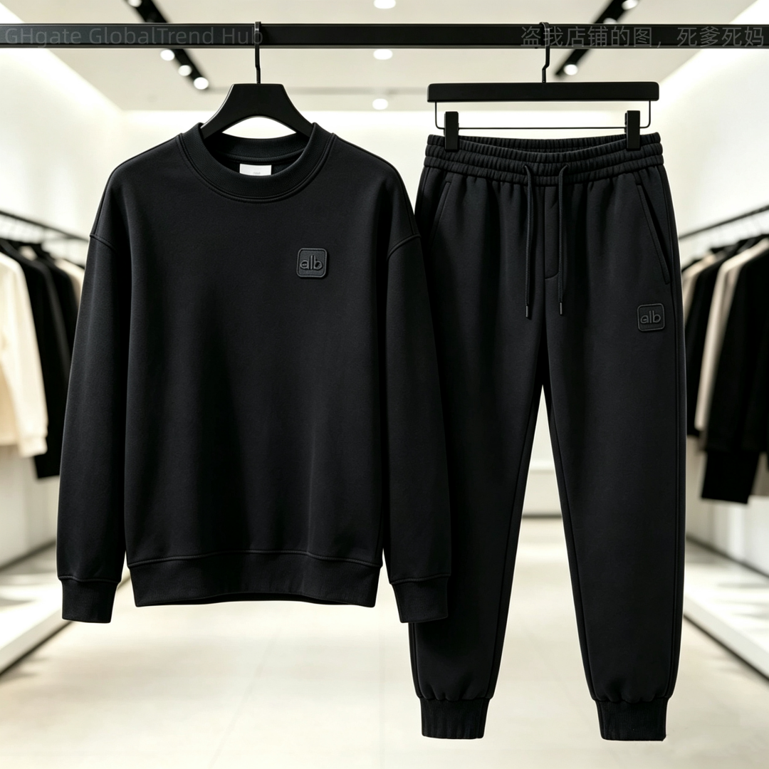 Mens High Quality Fall Crew Neck Jogger Set, Fashion Square Rubber Patch Logo, Thick Soft Fabric, Multi Color Options, Hip-hop Street Holiday Daily