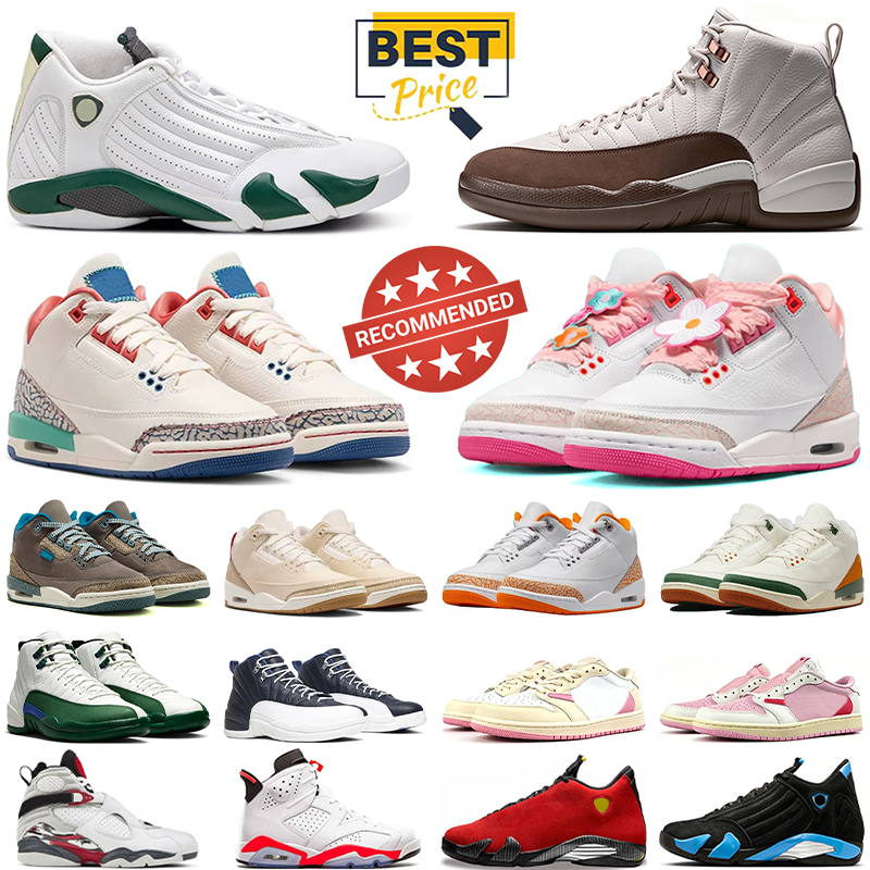 Designer Shoes 1s 3s 14s sneakers Chalk Spring Flowers Ocean Fog Fireside Bucks Bloodline Forest Green Shy Pink Basketball Sports Shoes Mens Womens