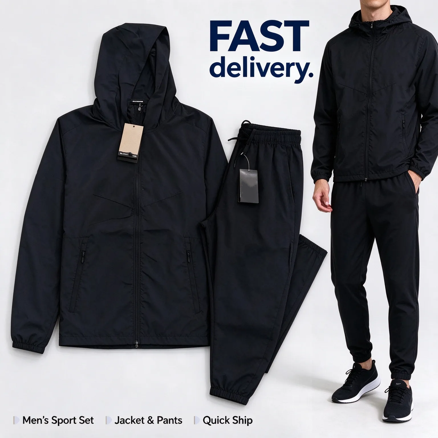 two piece mens fleece tracksuit hooded full zip jacket drawstring jogger pants warm casual athletic streetwear outdoor wear