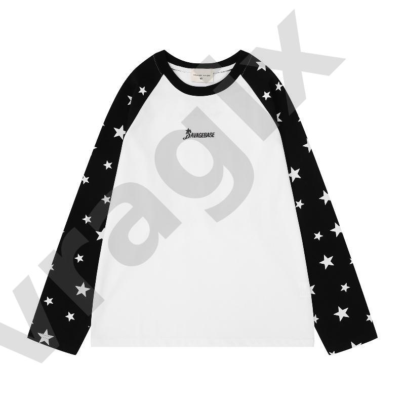T-shirt à manches raglan contrastées motif étoile sur les manches grand numéro imprimé au dos lettre logo devant coupe décontractée chemise à man