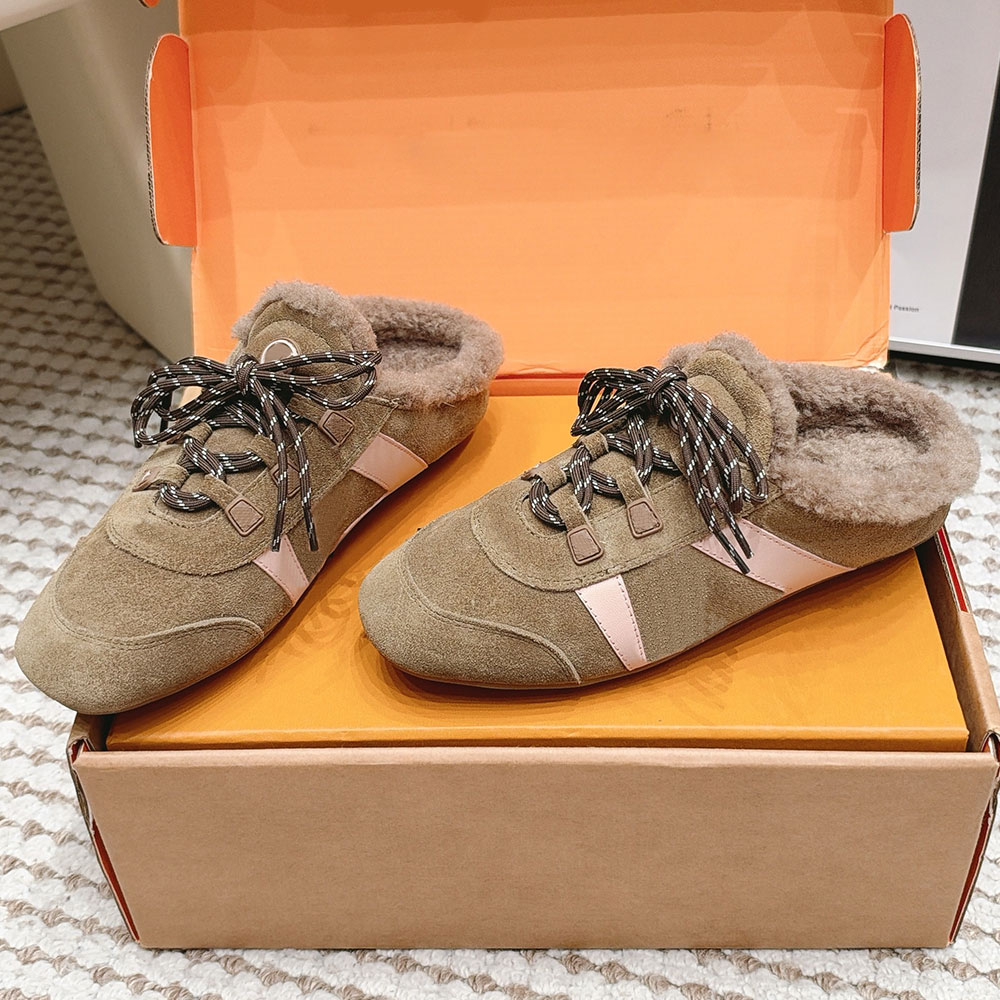 Sneakerina Open Back Luxury Womens Designer Sneakerina 1AKYL8 soft suede calf leather 26ss new winter keep casual sneakerina shearling lining rubber