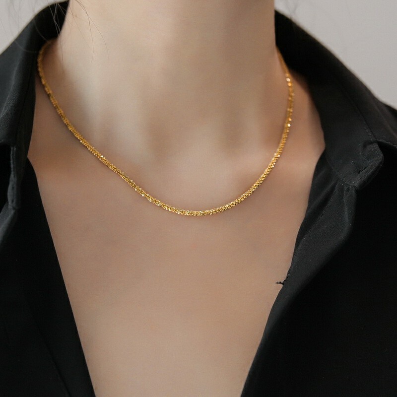 Super Shiny Light Luxury Starry Titanium Steel Necklace For Women, Sparkling Clavicle 18K Gold Plated Plain Chain, Non-Fading