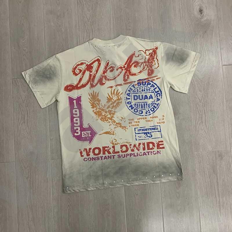 T-shirt décontracté unisexe à col rond, voiture de route rétro, cocotier, imprimé sur tout le devant, lettre en strass brillant, lavage vintage,