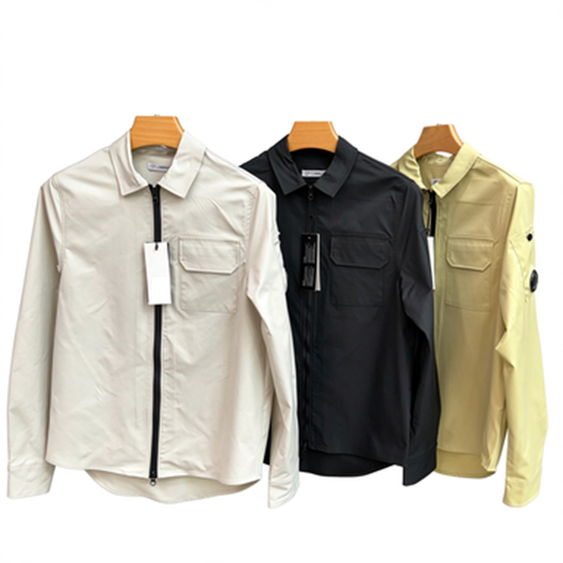 Men's light grey sleeve pocket and lens chest pocket thin and fashionable cardigan jacket with lapel zipper shirts 2 Color