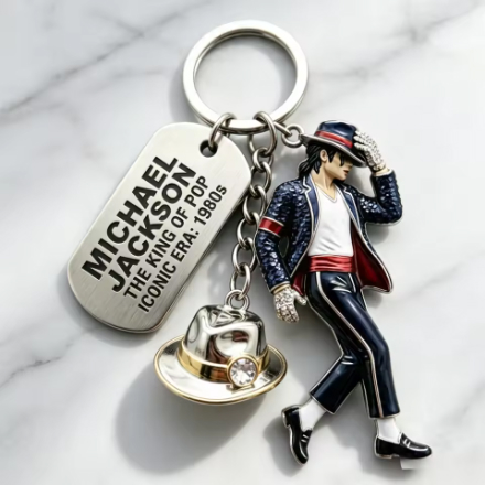 Michael Jackson Keychain, Classic Dance King Pendant Key Ring, Fashion Singer Key Chain, Creative Gift for Men Women