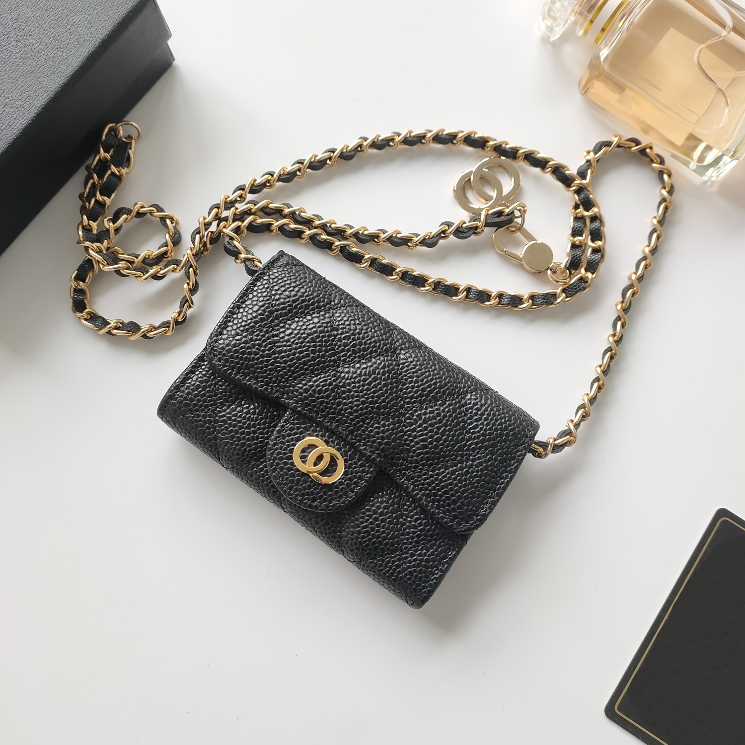 Top designer shoulder bag chain handbag wallet clip mini wallet two letter solid buckle sheepskin caviar pattern womens luxury evening bag mini hand