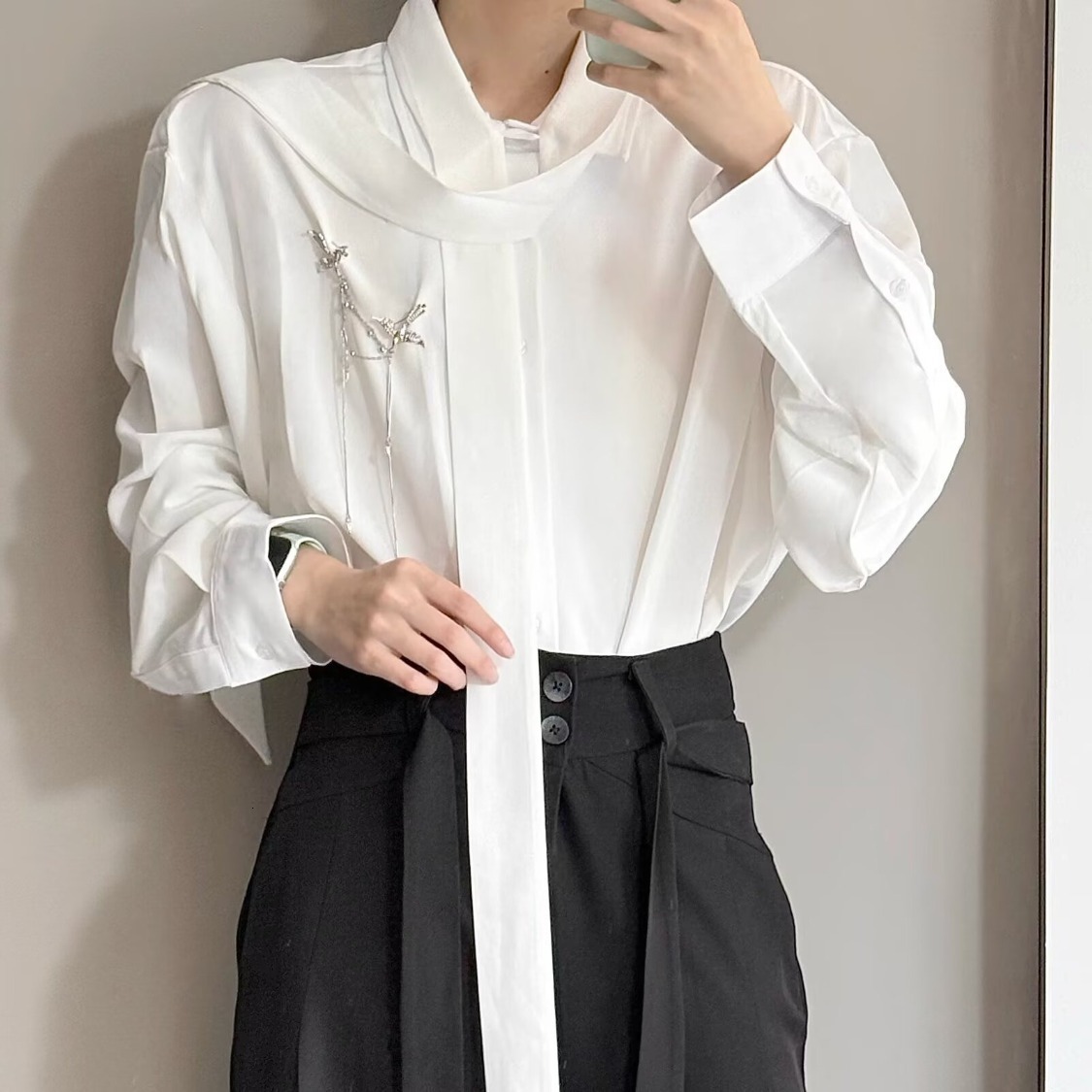 INCERUN Men Shirt Solid Color Stand Collar Long Sleeve Tie Up Loose Camisas Streetwear Fashion Leisure Men Clothing S-5XL 250224