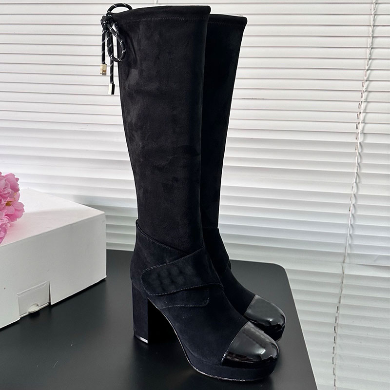 Botas altas Diseñador para mujer Clásico Patchwork Botas largas Estilo Maillard Botas de lycra elástica Envoltura de piernas Botas de moda adelgazan