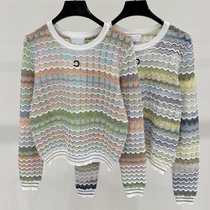 Pull à rayures arc-en-ciel ajouré pour femmes, pull de styliste, coupe cintrée, tricot, vacances d'été, Style de rue