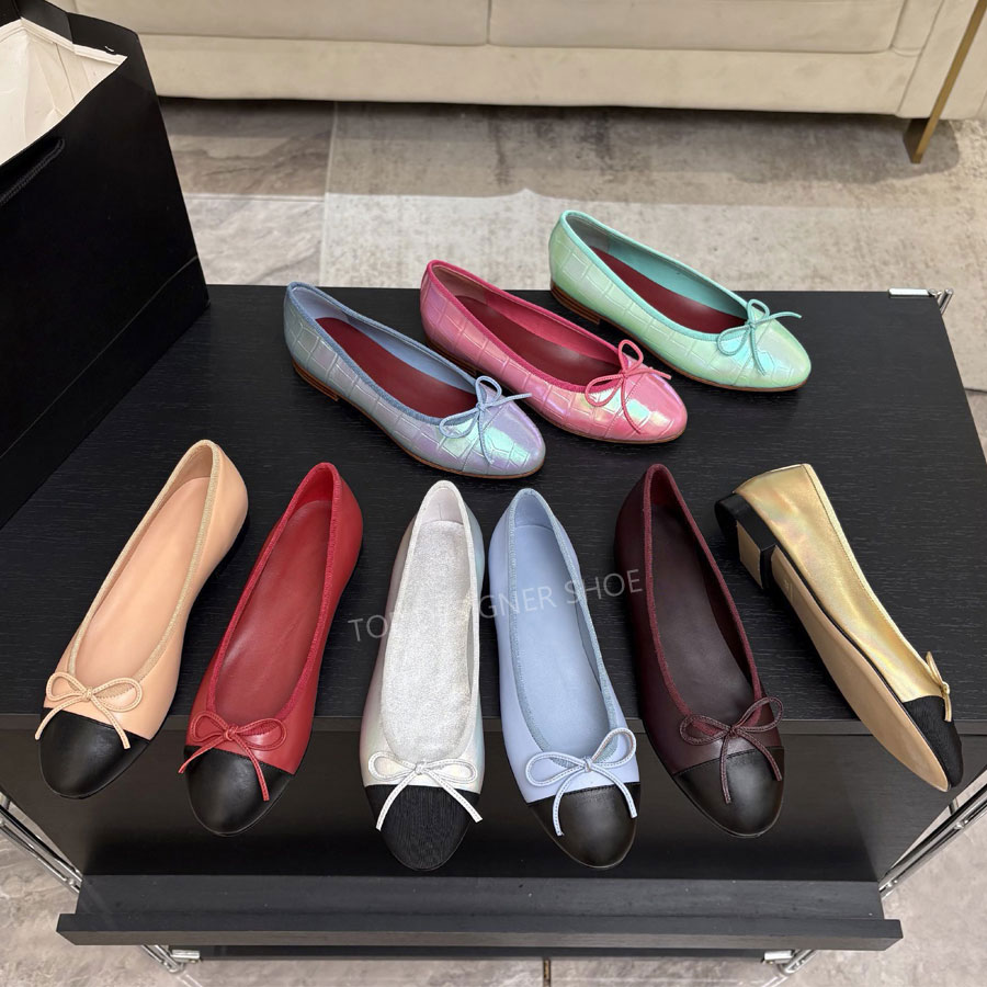 Bleu denim Bouts ronds en cuir véritable Noeud papillon en daim Chaussures plates de ballet Mocassins pour femmes robe ballerine Chaussures de cr