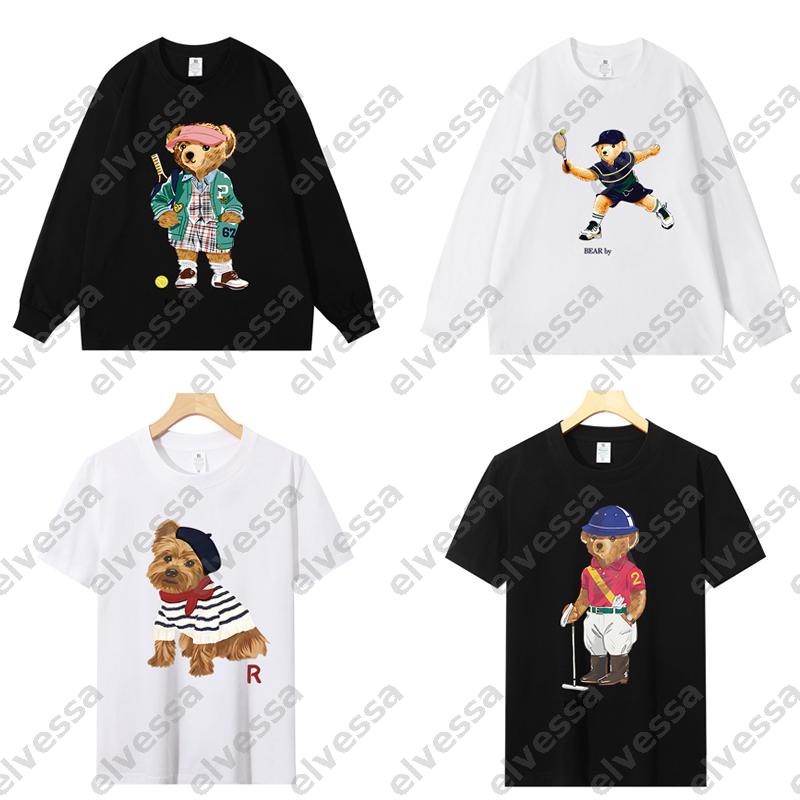 Unisex Mens Cotton Bear Print T-shirt Crew Neck Hoodie Loose Womens Casual Tee Cartoon Bear Patterns Short Long Sleeve Streetwear Tshirt Hoodies