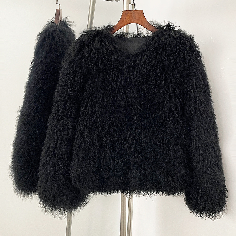 Manteau en peau de mouton femmes manteau mongol grand col court manteau en peau de mouton manteau d'hiver 241112