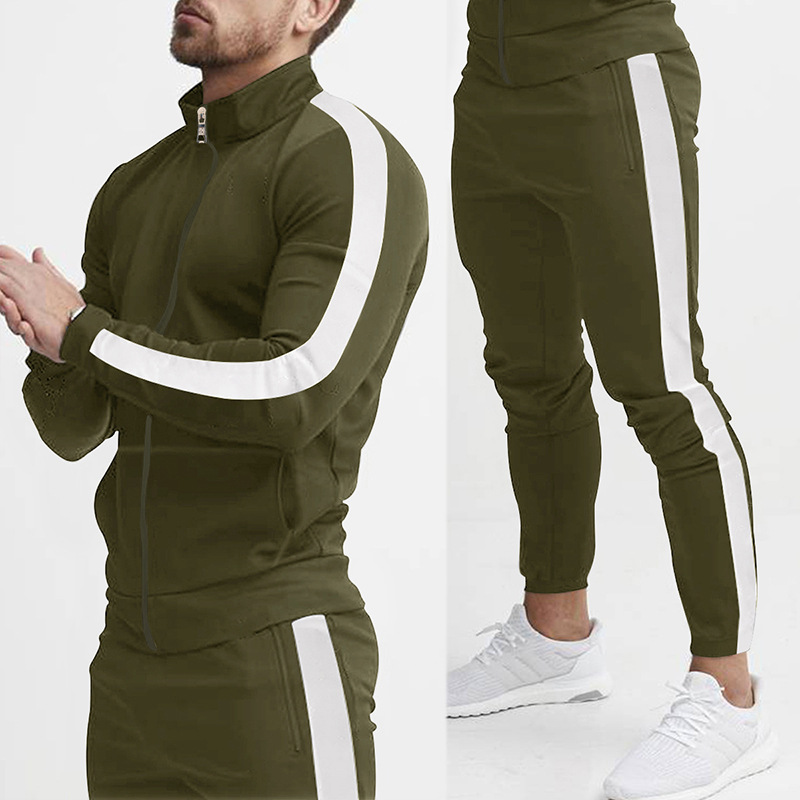 Hot Sales Mens Tracksuit stripes Hooded Sweatshirt Sweatpants Set Casual Zipper Jacket Coat Suit High Quality Jogging Clothing