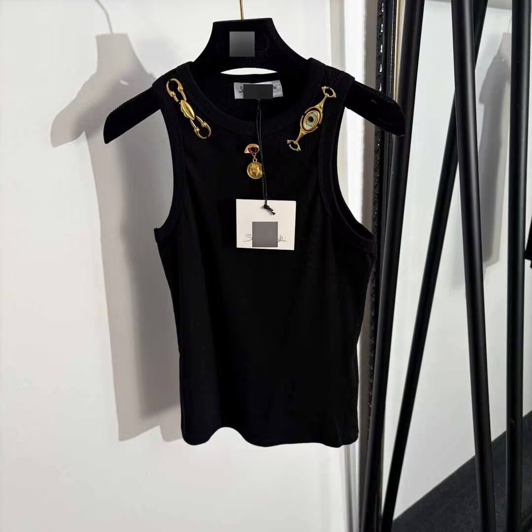 2025 Summer High Street New American Style Metal Buckle Patchwork Vest With Side Zipper Design For Women Designer Tank Tops Women Luxury Size S-L