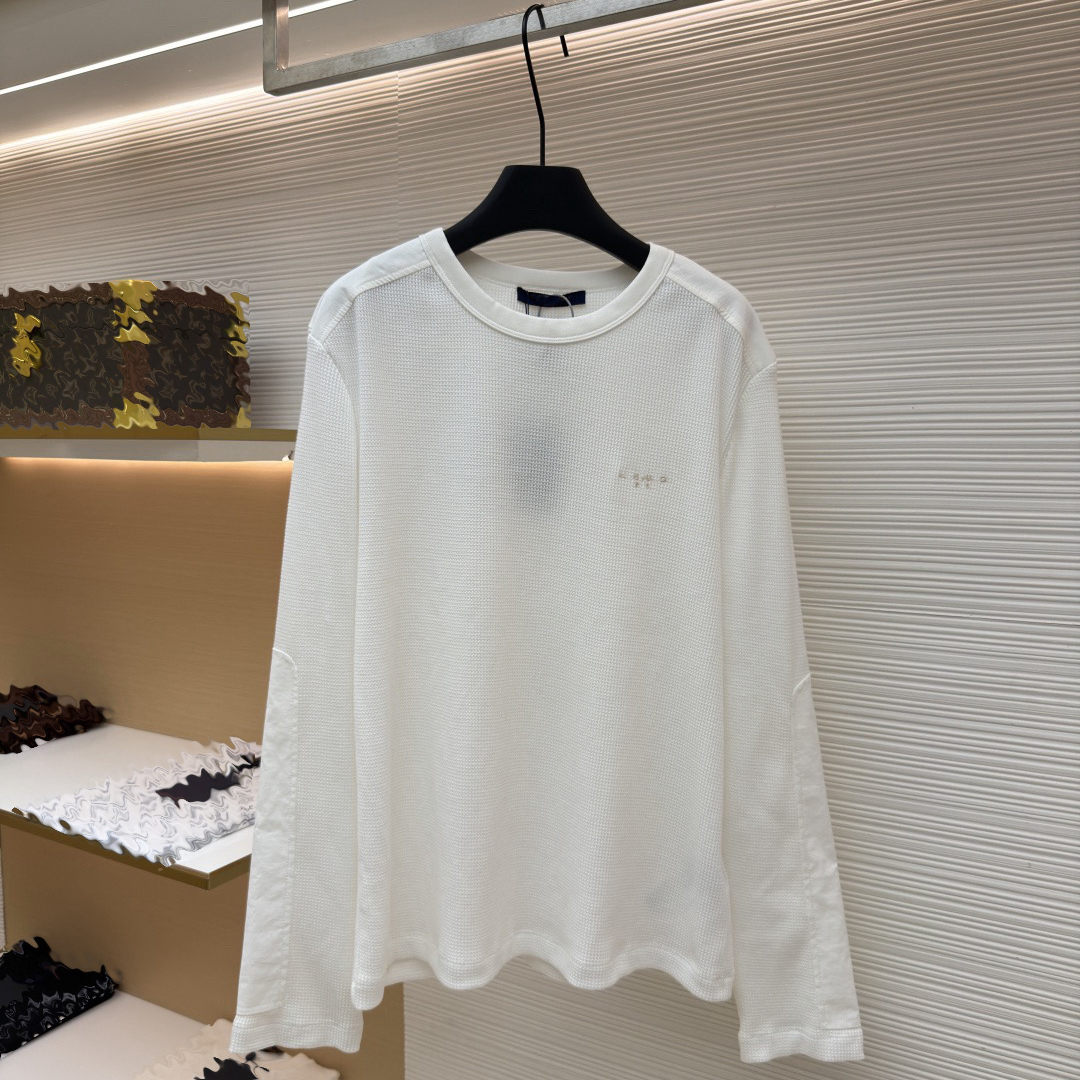 Designer brand clothing, high-quality men's clothing, men's waffle long sleeved T-shirt, small embroidered round neck long sleeved shirt,