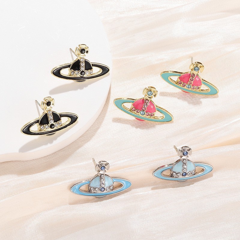 Unique Designer Zircon Enamel Planetary Earrings Exquisite Luxurious Gifts Suitable For Womens Casual And Minimalist Style Paired With Jewelry