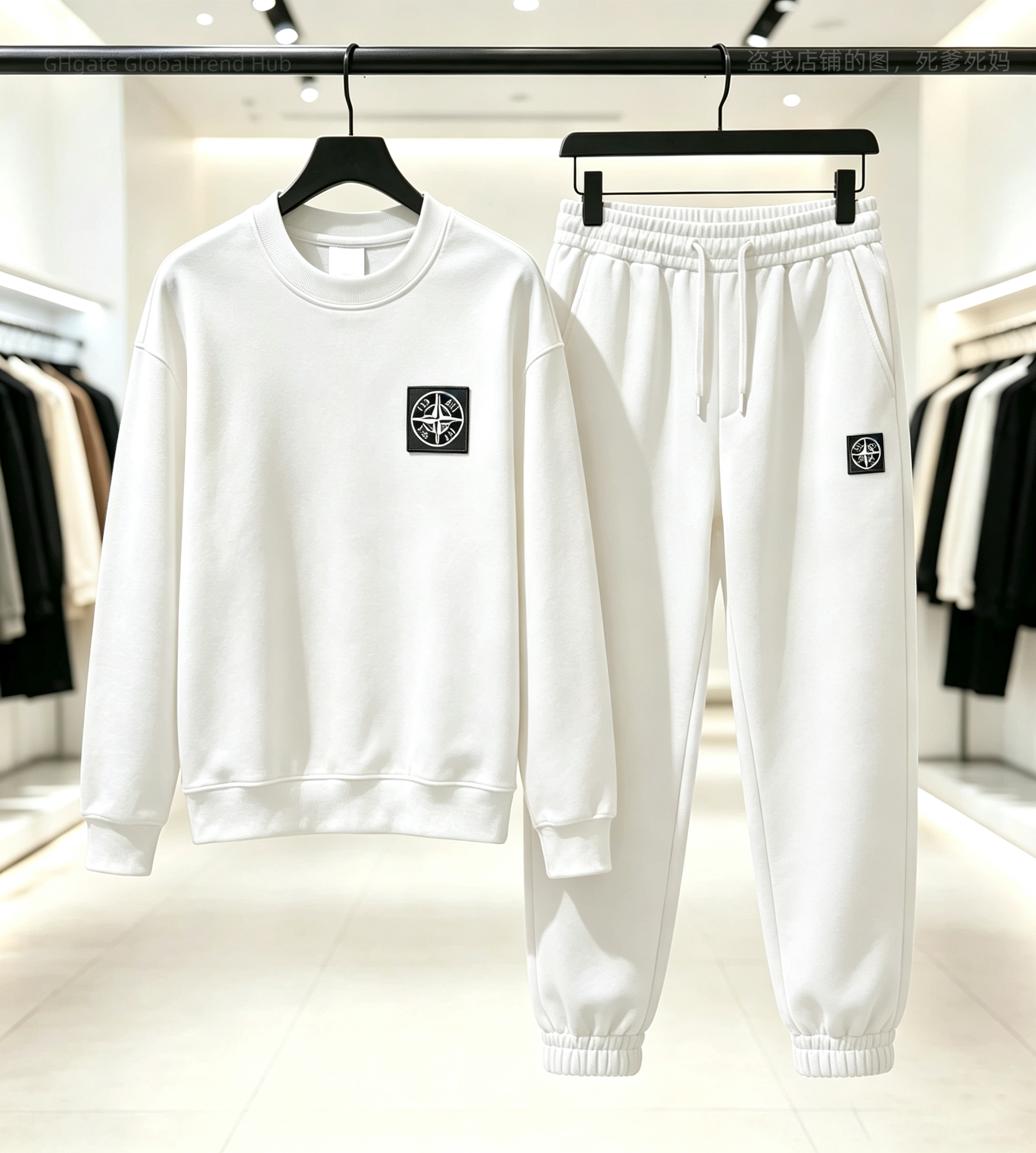Mens High Quality Fall Crew Neck Jogger Set, Fashion Square Emblem Badge Design, Thick Soft Fabric, Multi Color Options, Hip-hop Street Holiday Dail