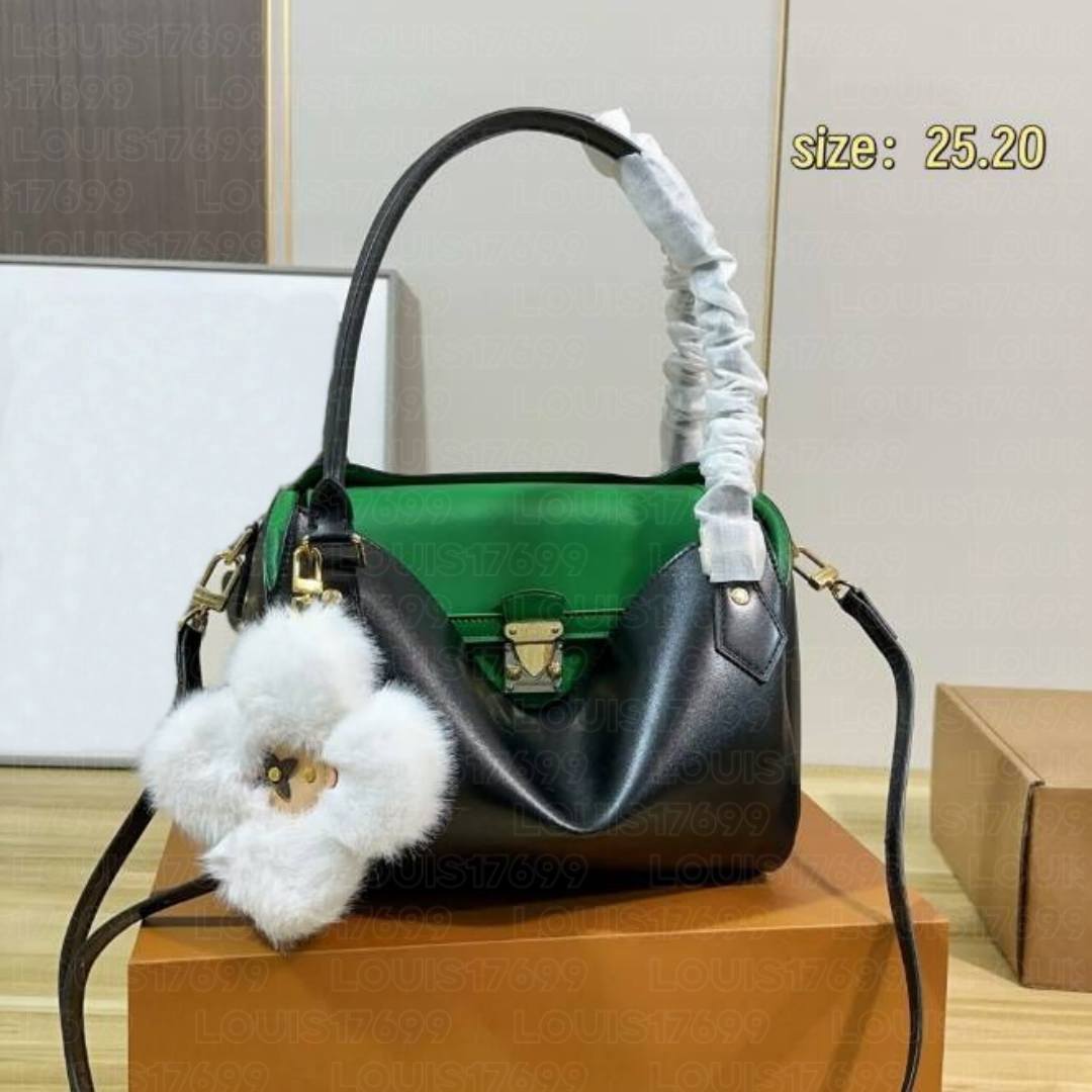 10a designer Women Color Block PU Leather Speed Pocket Handbag Metal Lock Flap Top Handle Bag cute Plush Pendant Large Capacity Shopping bag wallet