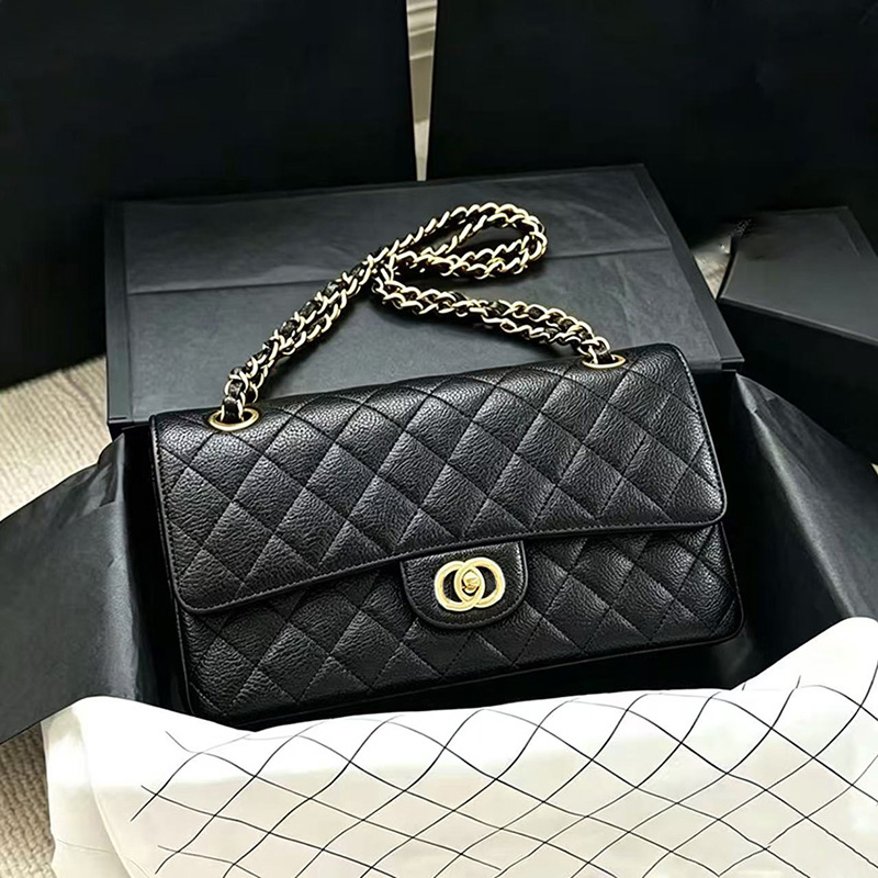 10A Designer Bag Luxury Bag Womens Bag Caviar Lambskin Diamond Quilted Handbag Gold Buckle Chain Flap Shoulder Crossbody Evening Bag With box Black