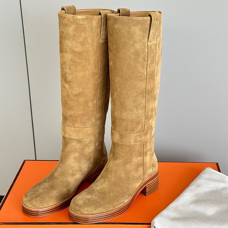 High boot Designers Winter New Knight Boots Womens Suede Thick Soled Equestrian Boots Ladie Round Headed Fashion Knee Boots Leather Outsole Sizes 35