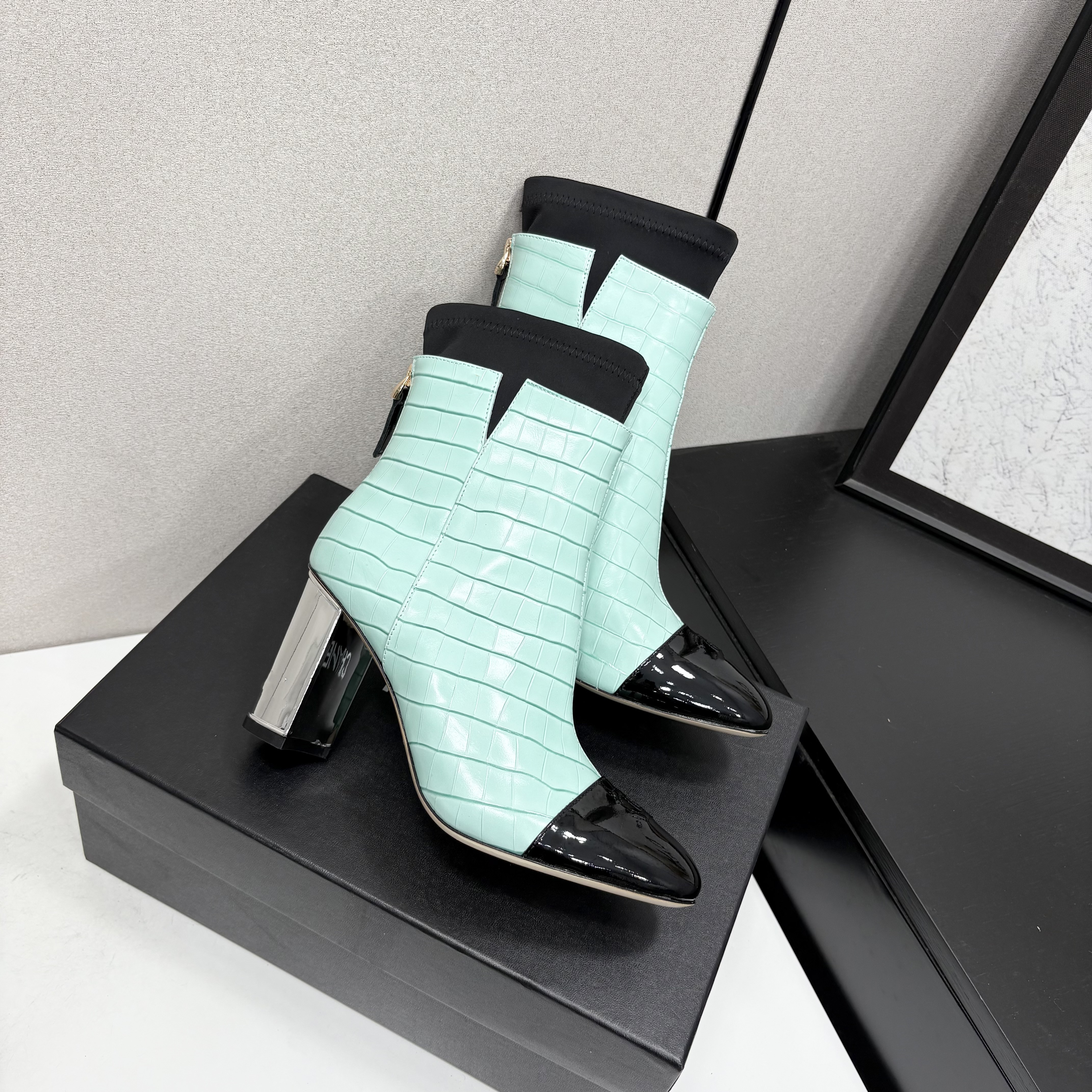 2026 Nouvelles bottes longues et courtes en pierre couleur mosaïque tissu peau de vache argyle talons hauts à semelles épaisses en cuir 35-41