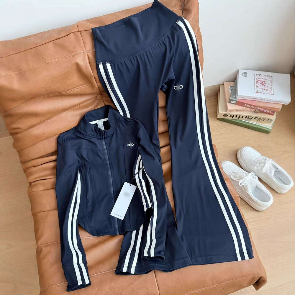 Early Autumn New Slim Fit Yoga Set Sports Stand Collar Jacket High Waist Tummy Control Flared Pants002