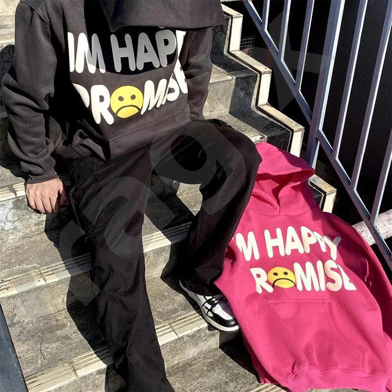 Pull à capuche unisexe Lettre et visage triste Imprimé graphique Poche kangourou sur le devant Manches longues Coupe ample Sweat-shirt décontract