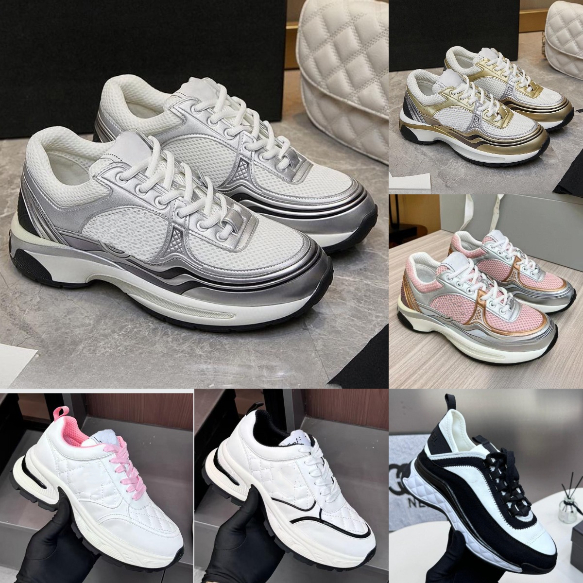 23C Designer shoes dress Sneakers women Golden Silver Black white sneaker Silver girl lady casual shoes women platform sneaker luxury famous classic
