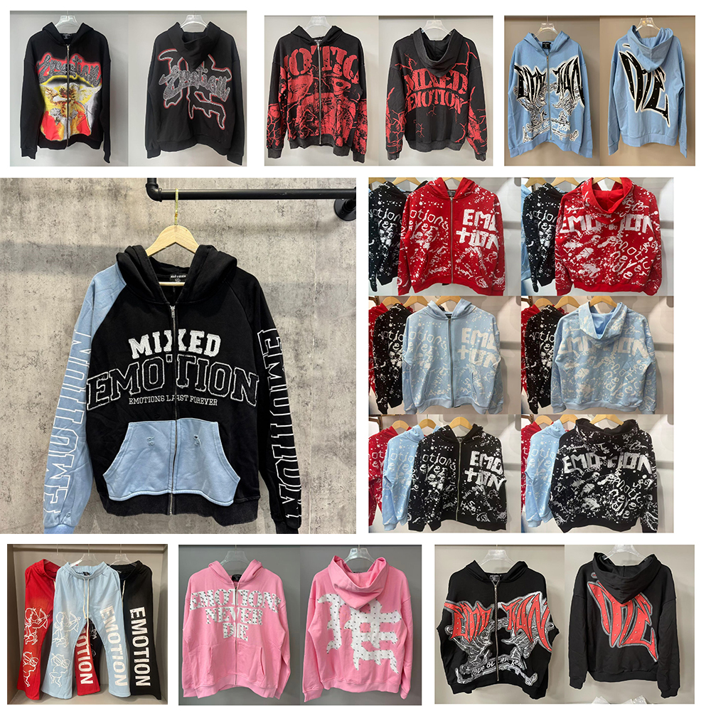 ME grafische hoodie gemengde emoties Y2K designer hoody voor heren dames dikke katoenen tops Vintage Wash jassen met rits, t-shirts met lange mouwen