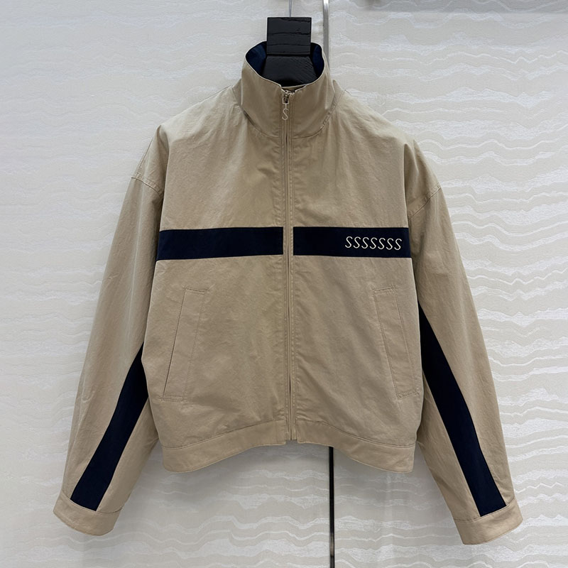 Spring Autumn Women Retro Jacket Stand Collar Zipper Running Coat Designer Travel Resort Outerwear
