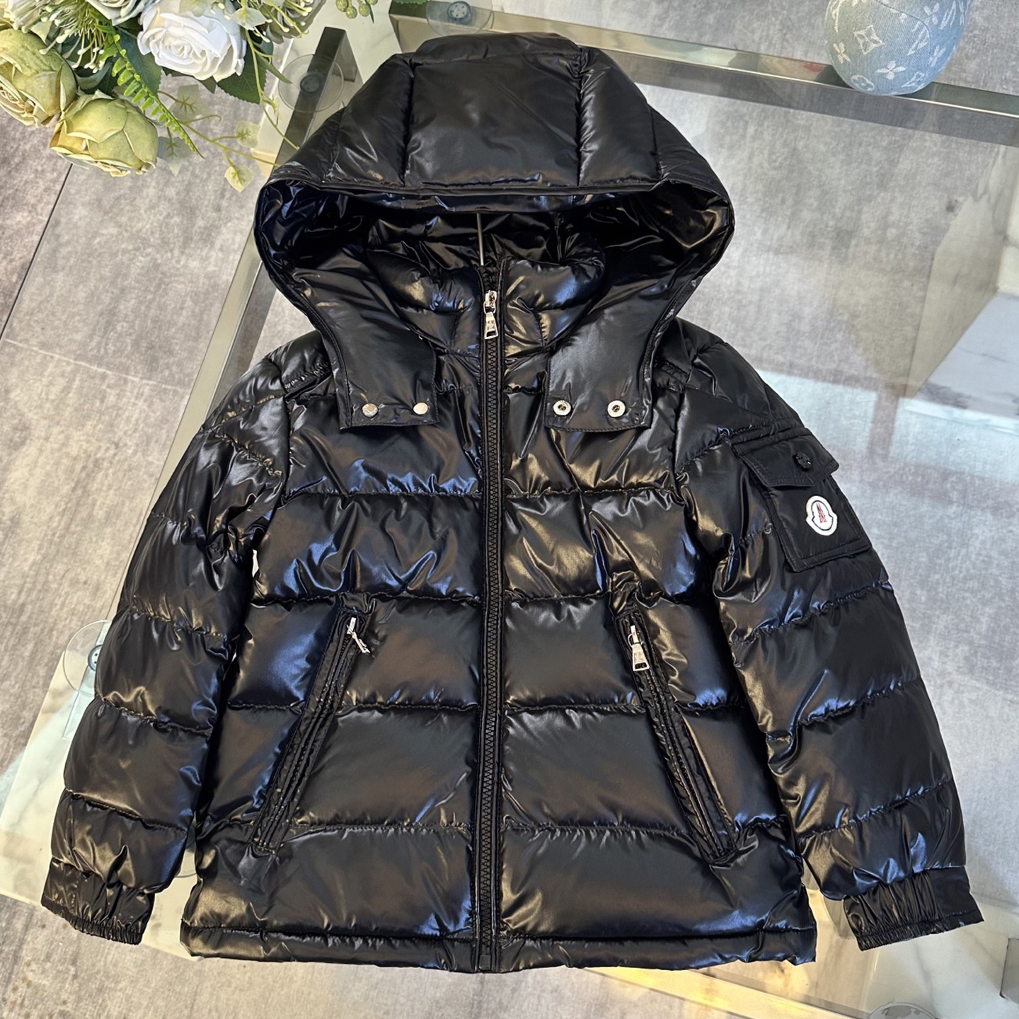 Designer Kids Goose Down Jacket Boys Girls Hooded Shiny Puffer Coat Toddler Winter Warm Outerwear For Children Multi Color