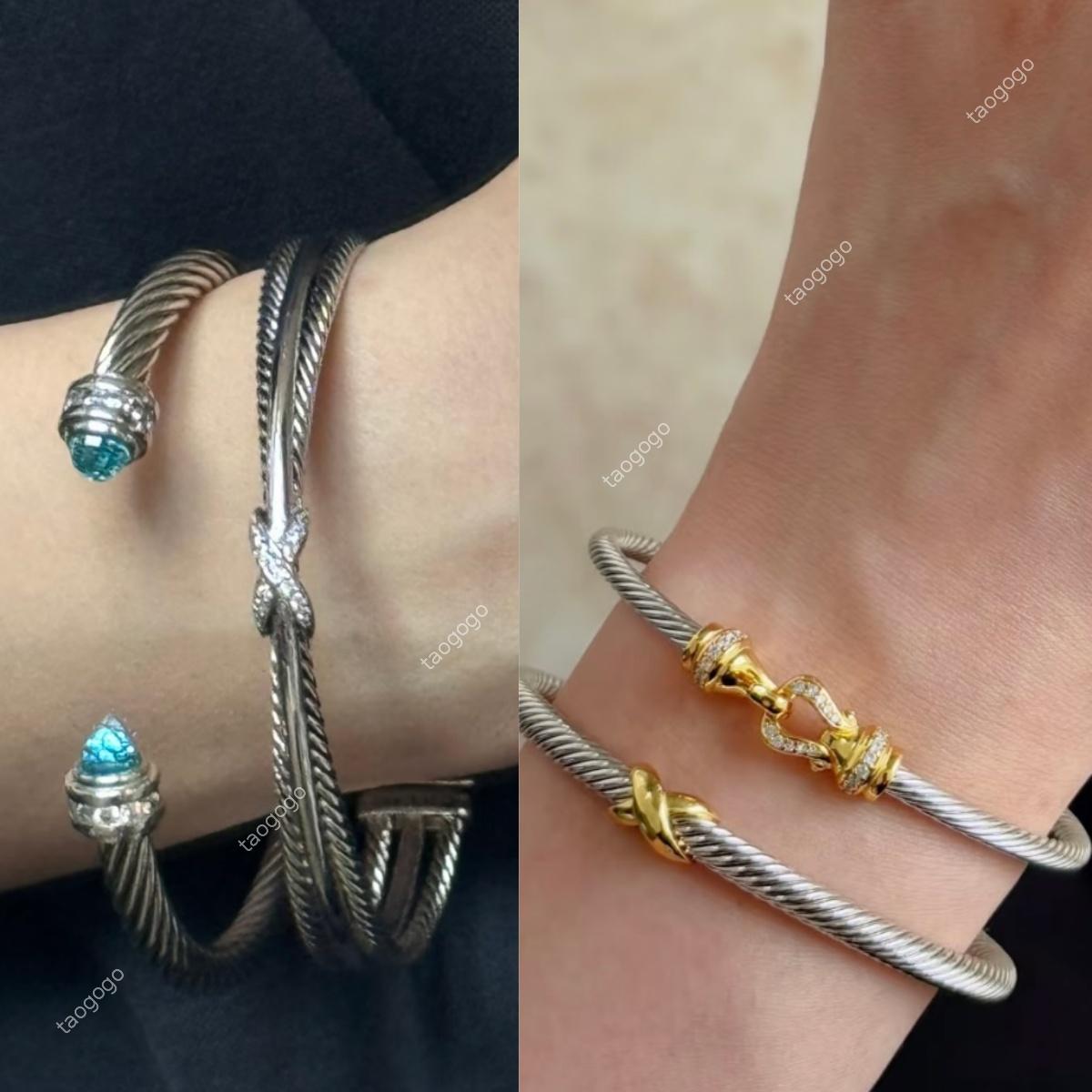 Designer High Quality Open Cuff Bracelet Men Women Unisex Classic Formal Twisted Metal Bangle With Crystal Stone Vintage Statement Jewelry Daily Par