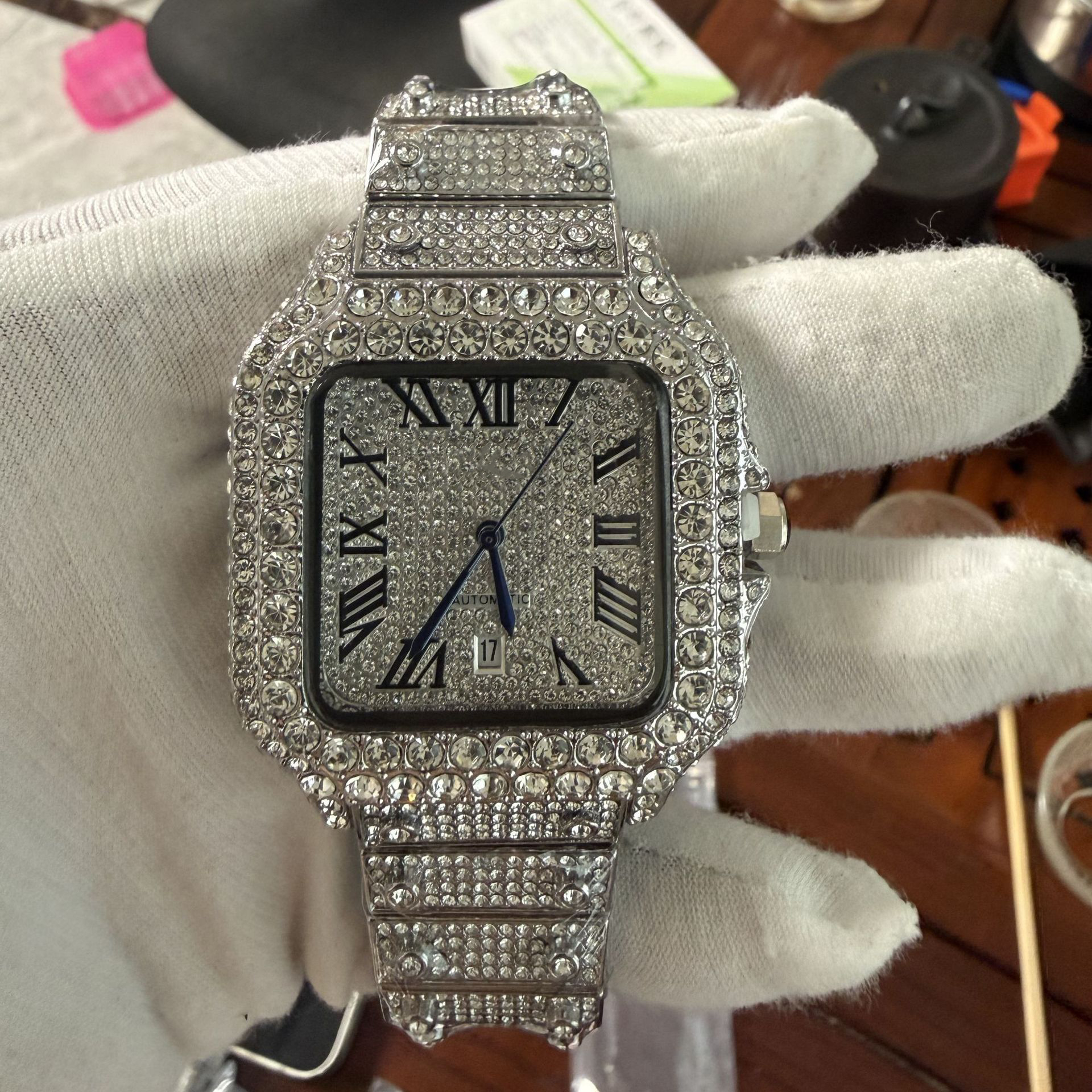 Luxury Full Diamond Men's and Women's Watch Quartz Three Needle Calendar Watch Square Mens Womens Watches 43MM watch couple fashion Watche