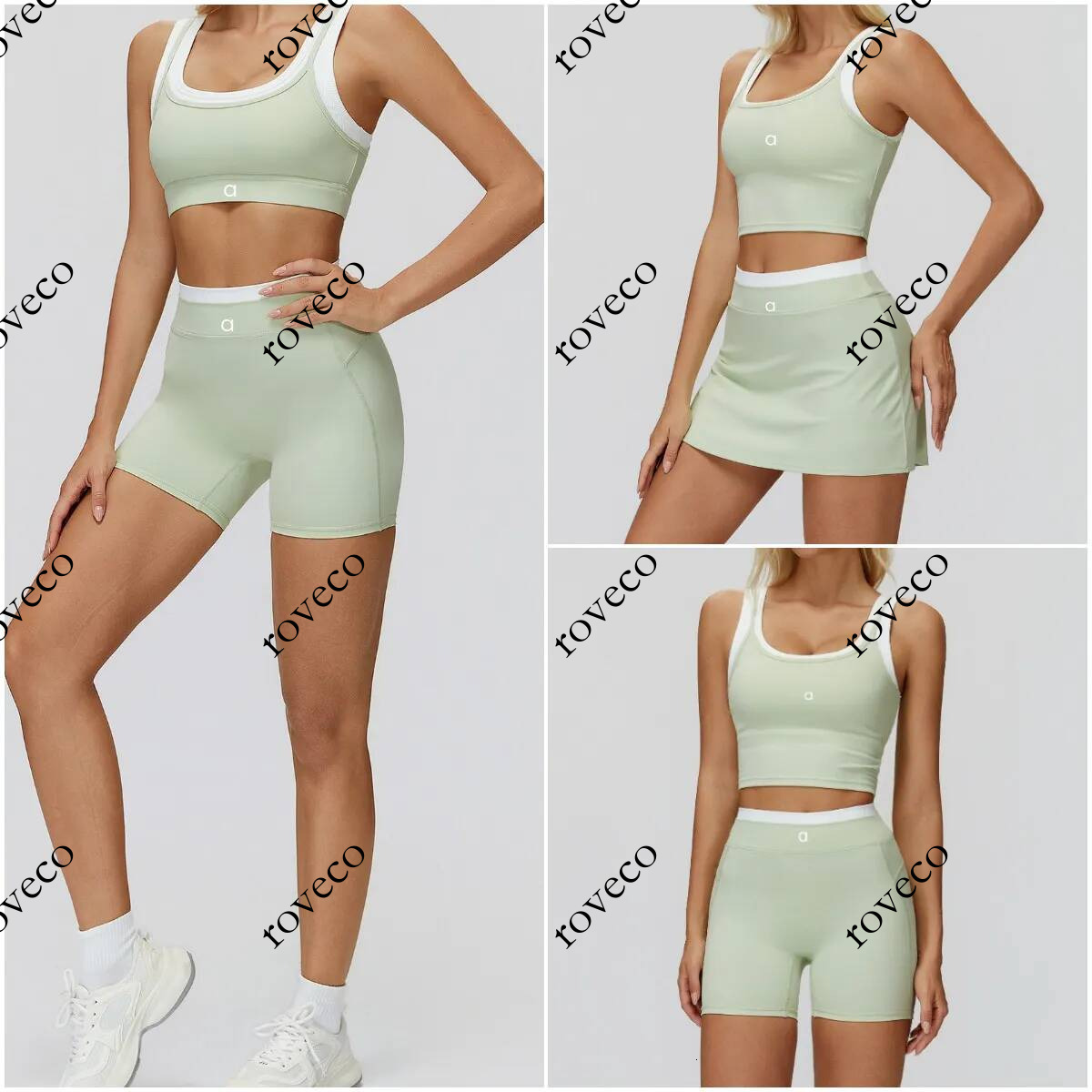 Women Yoga Two Piece 2 Pieces Gym Top Bra+Shorts Suit Fitness High Waist Push Up Align Leggings Workout Set Running Sports Tracksuits Sportswear A48