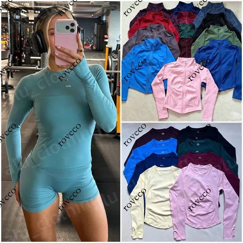 Designer Women Sport Set Longline Sleeve Yoga T shirt Crop Top Gym Clothes Seamless Design 4 5 Leg Length Low Ribbed Band Short