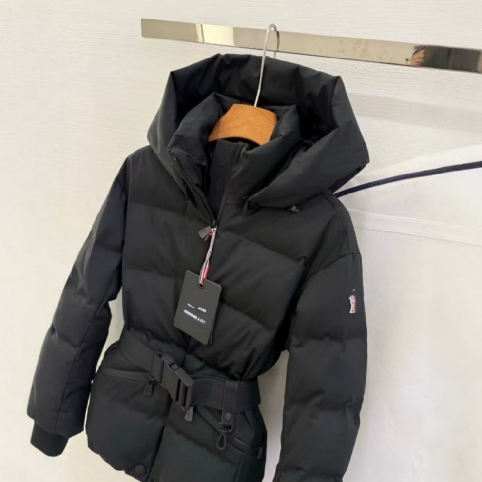 Women New Original Tag Hooded Down Puffer Jacket White Duck Down Warm Ski Coat Belt Waist Stylish High End Winter Outdoor Skiing Outerwear