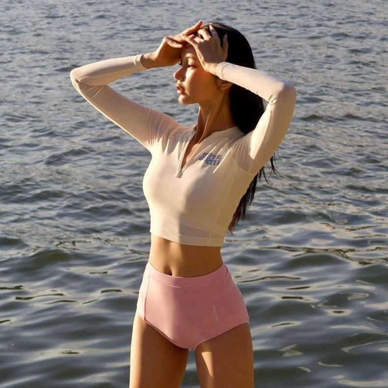 Costume da bagno diviso a vita alta da donna, vestibilità slim, protezione solare, manica lunga, costumi da bagno ad asciugatura rapida per il surf,
