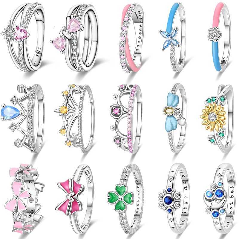 Band Rings Original 925 Sterling Silver Pink Heart-shaped Crown Rings Sparking Zirconium Sunflower Rings Unique Anniversary Jewelry Gifts X261014