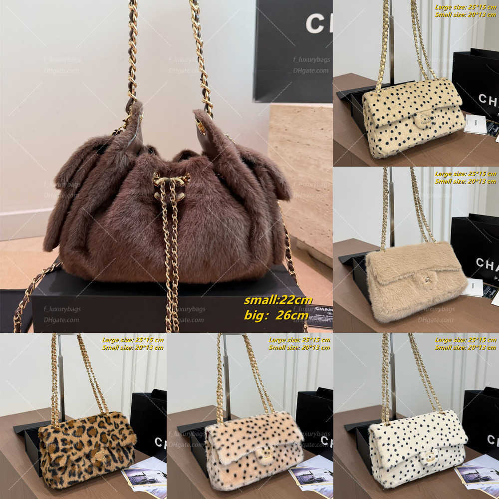 26A Classic Flap Shoulder Bag Cross Body Bag C F Handbag Luxury Bag Polka Dot Furry Square Flap Bag C Bag Pony Hair Fabric Vintage Distressed Bright