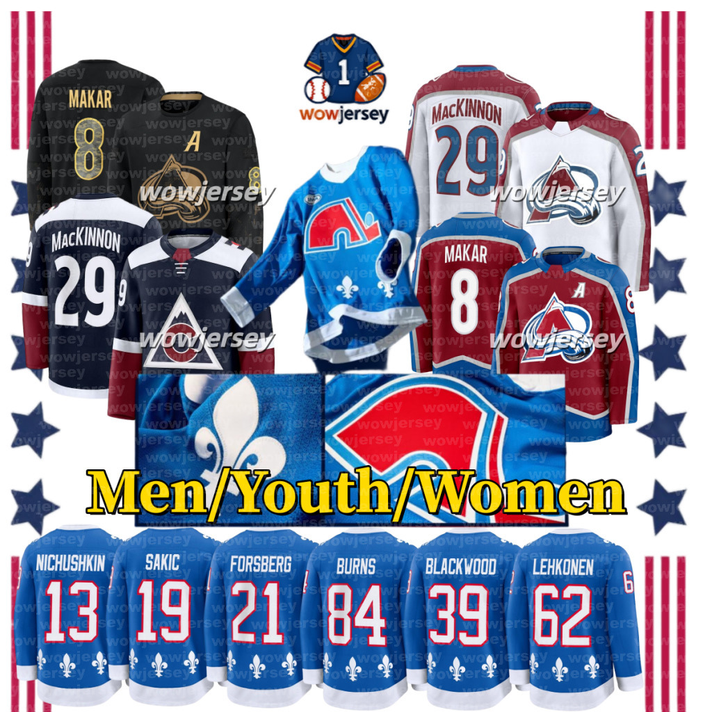 SEW #29 Nathan MacKinnon colorado hockey avalanches jersey #8 Cale Makar Brent Burns Gabriel Landeskog Mackenzie Blackwood Valeri Nichushkin Devon T