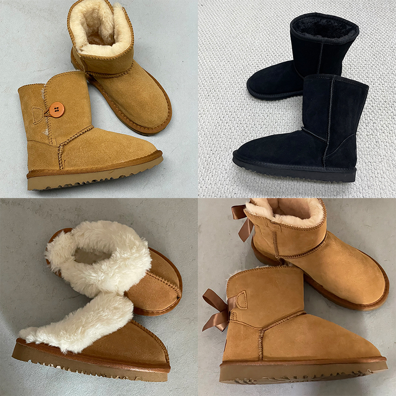 Hign Qualiyu AUS Bottes de Neige FemmesNoir Cheville Plate-Forme Appartements Bottes de Combat Bottines À Lacets À Talons Bas Chaînes En Cuir Log